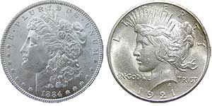 Morgan and Peace Silver Dollars